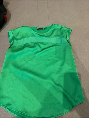 Emerald Green Cap Sleeve Satin Blouse